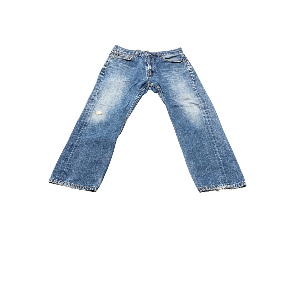 Levis 501 Original Fit Jeans Mens W36 L29 Blue Medium Wash Denim Button Fly Dist - Picture 1 of 15